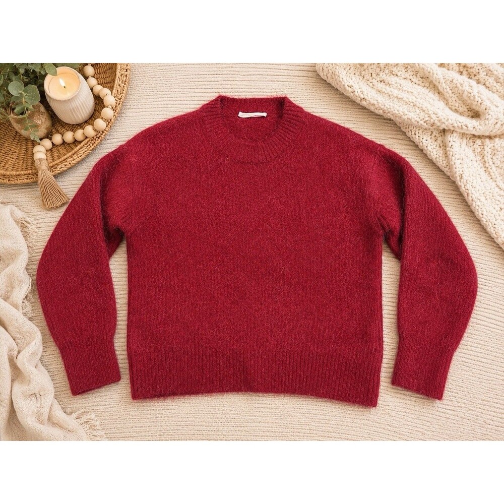 Everlane Womens Crop Sweater Size Small Med Red Wool Blend Crew Neck READ